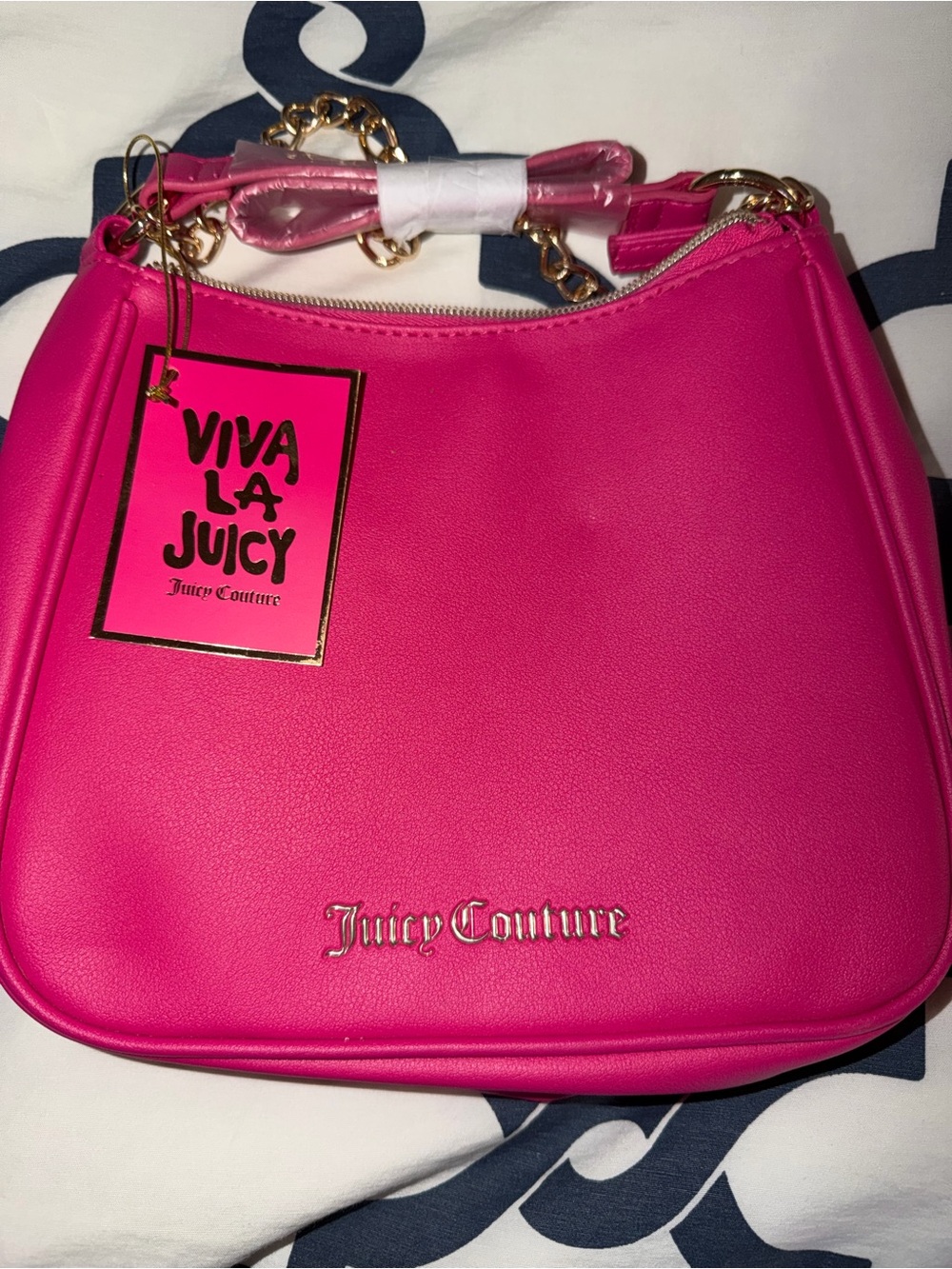 Juicy Couture Bright Pink Viva La Juicy Shoulder Bag with Gold Chain